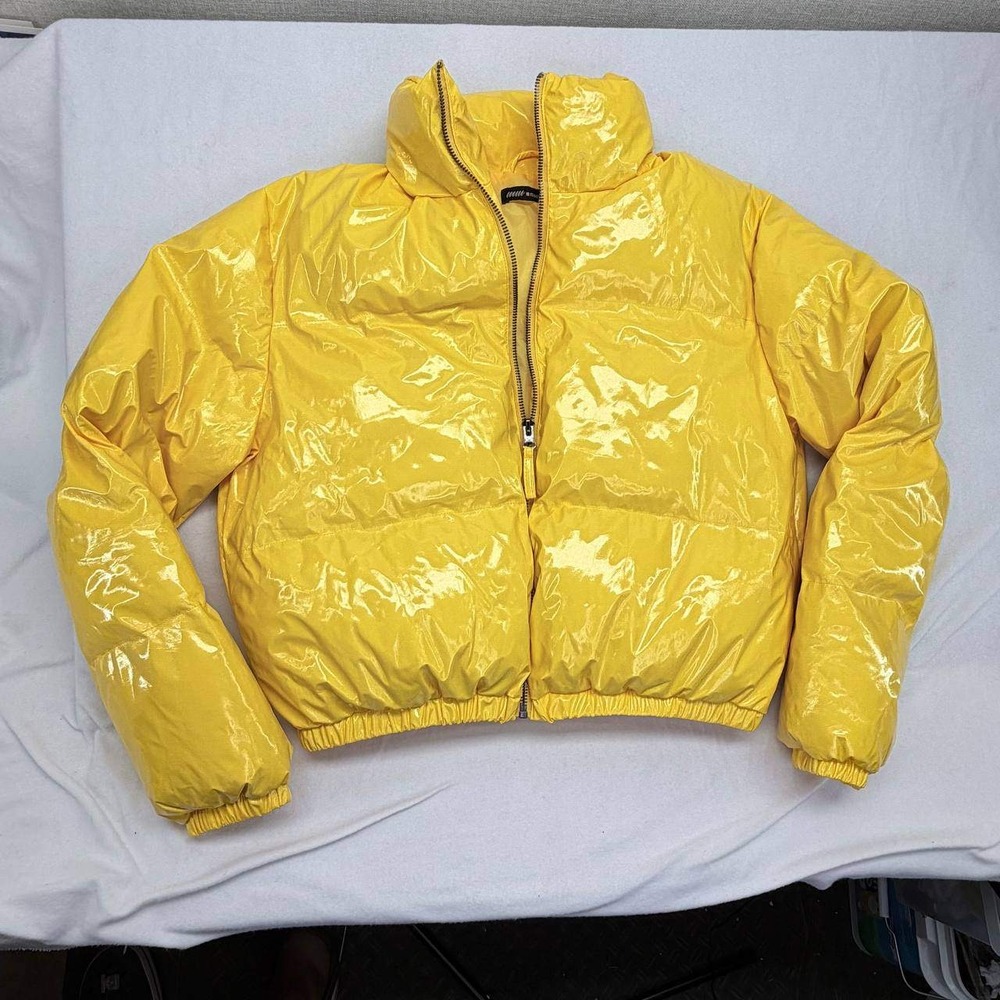 Massmode Yellow Shiny Puffer Jacket Womens Size Medium MMO4001 Quilted Coat